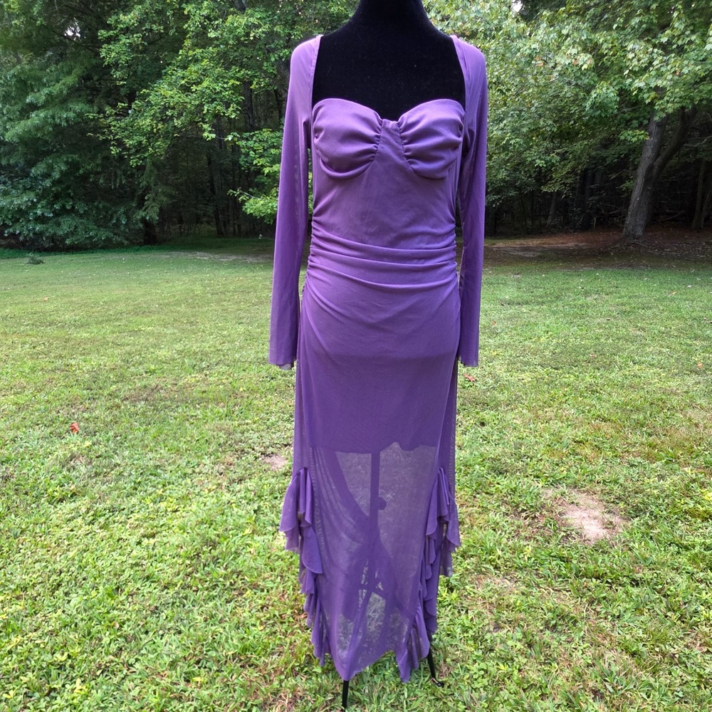Purple Mesh Ethereal Ruffle Maxi Dress Size S Sheer Whimsigoth Fairycore Witchy